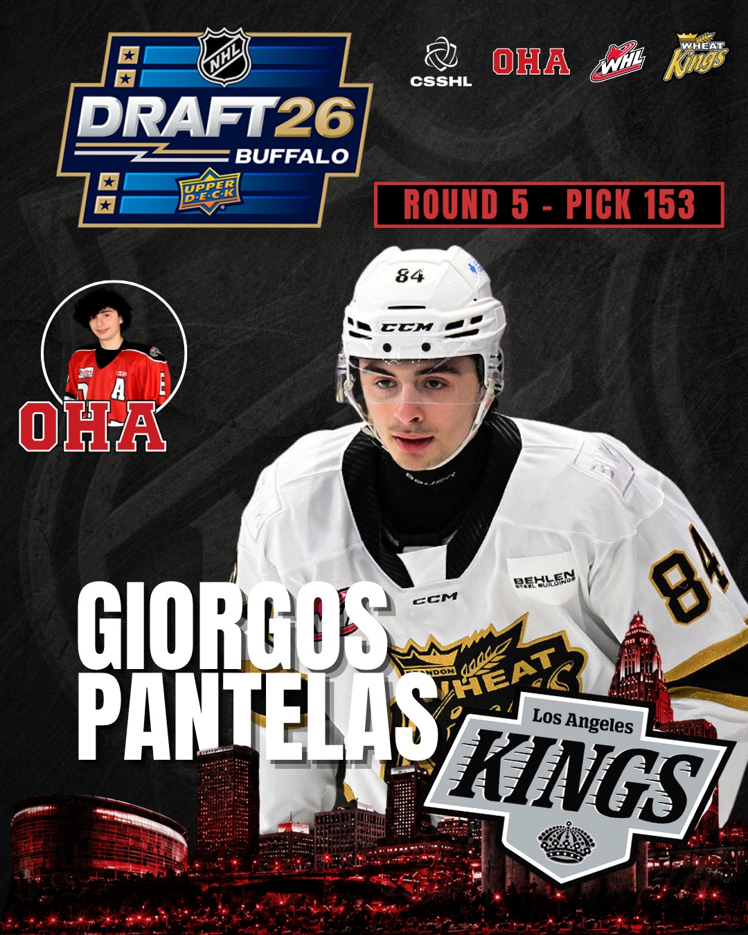 Congratulations to former OHA Penticton student-athlete Giorgos Pantelas on being chosen 153rd overall by the LA Kings in the 2026 NHL Draft! 👑🏒

This is an incredible achievement and a testament to all the hard work you've put in along the way. We're proud to have been part of your journey and can't wait to see what's next. Congratulations, Giorgos!

#NHLDraft #OHA #OkanaganHockey #CSSHL #OHAAlumni