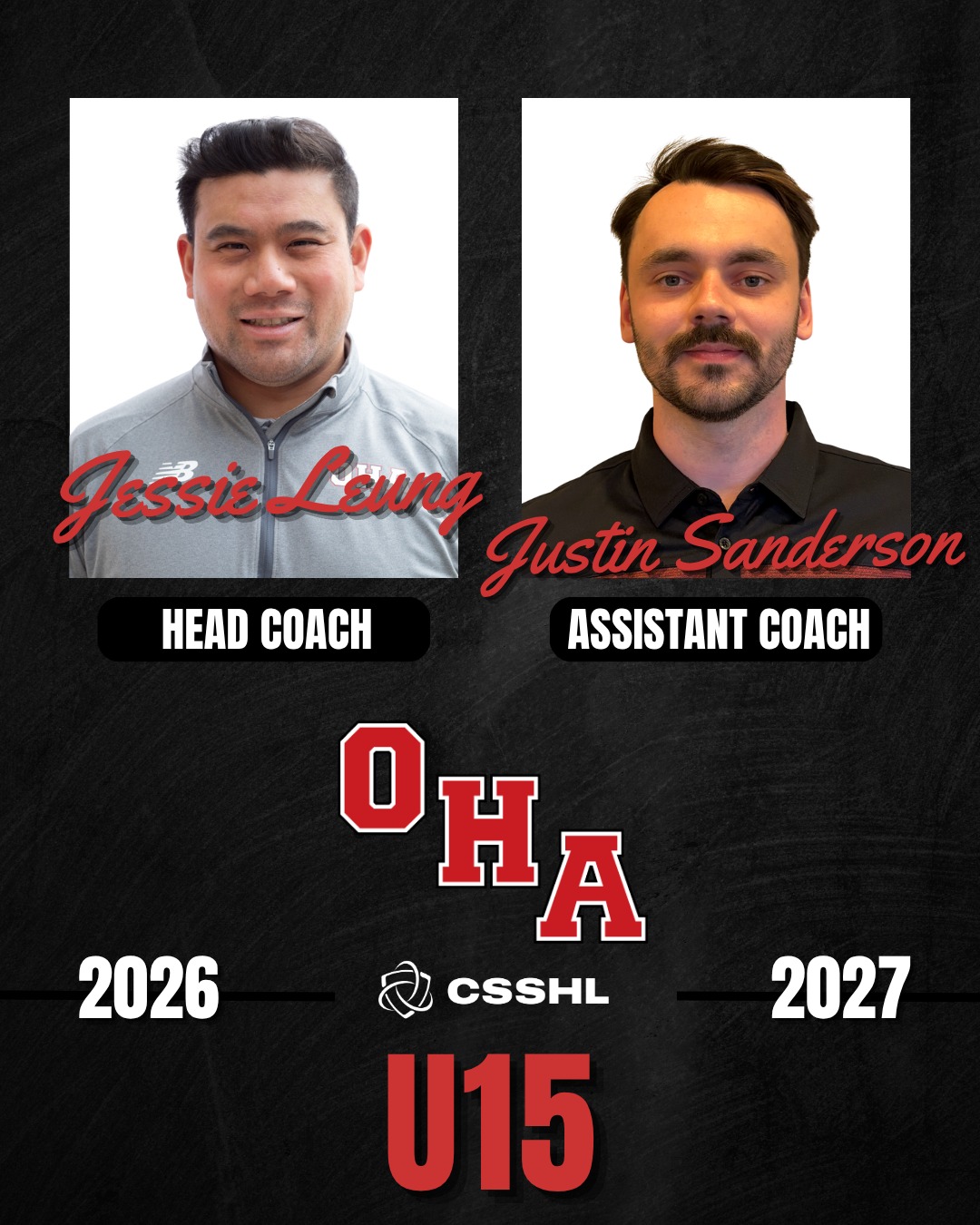 MEET THE TEAM BEHIND OUR TEAMS 🏒

Next up: the coaches behind our U15 Program 👊

🏒 Jessie Leung — Head Coach
🏒 Justin Sanderson — Assistant Coach

With a mix of experience, energy and a whole lot of passion for developing the next generation, Jessie and Justin are ready to get to work. 💪

And a special welcome to Justin, joining OHA as a new member of the coaching staff! 👋

Visit our website to read their full bios.
#OkanaganHockey #RollOHA #CSSHL

Up next: our U15 Prep Coaches 👀🏒